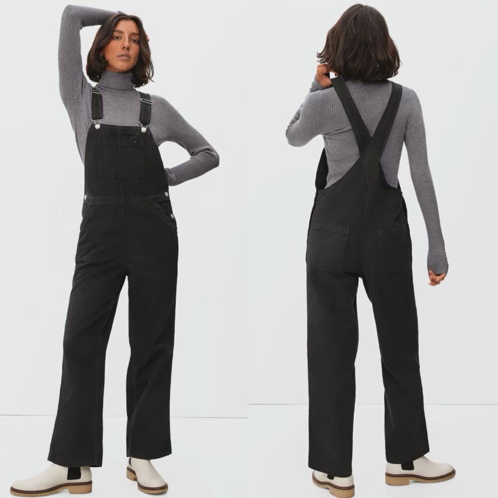 Everlane The Cotton Canvas Overalls Black Straight Leg Pocket Women's 10 NWT
